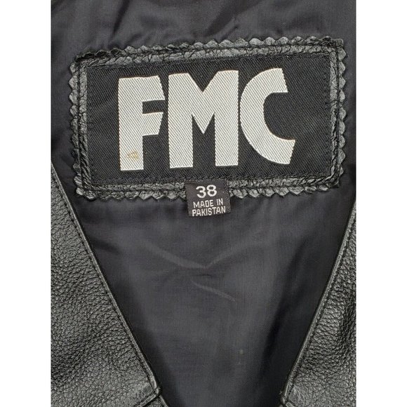 FMC Black Leather Button Side Tassel 2 Inside & Outside Pockets Size 38 Vest - Picture 4 of 12